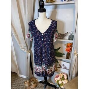 Temofon Women’s Medium Lightweight Short Sleeve Button Down Floral Dress GUC